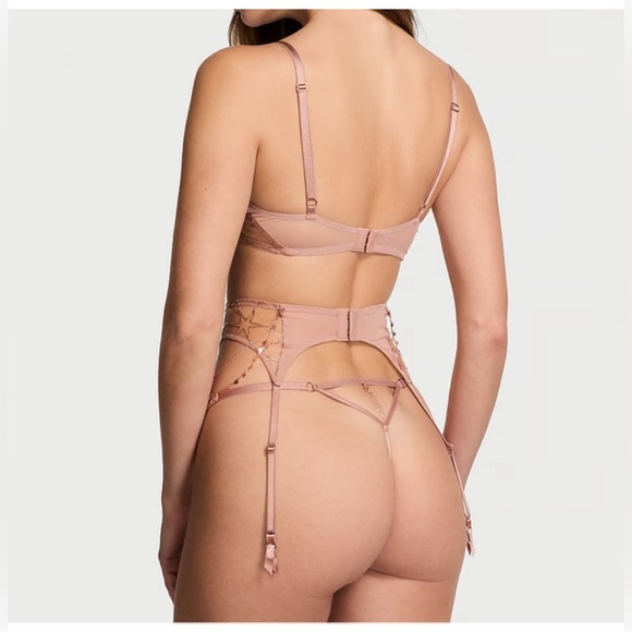 NWT Victoria’s Secret very sexy Stardust embroidery rose gold chain garter belt - Picture 4 of 8